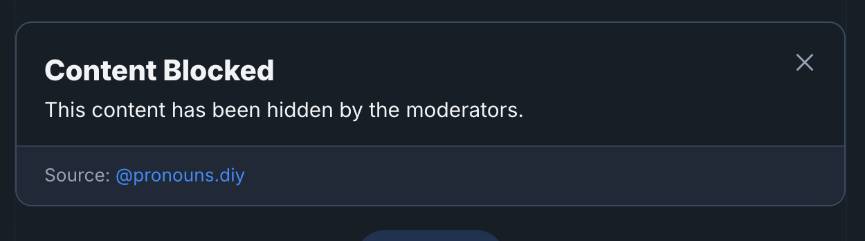 Content Blocked
This content has been hidden by the moderators.
Source: ‪@pronouns.diy‬